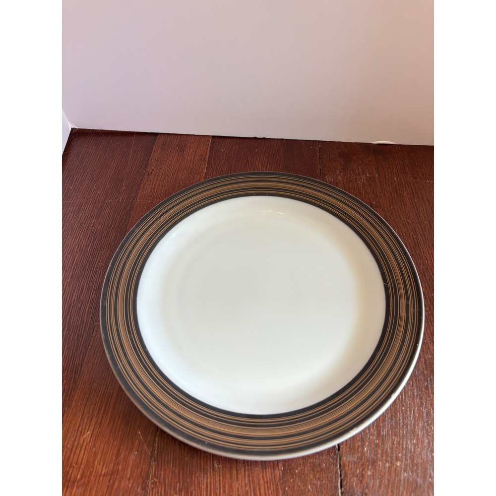 Vintage Pyrex 357 Milk Glass Platter Brown Black Striped Rim 12.25 Chop Plate